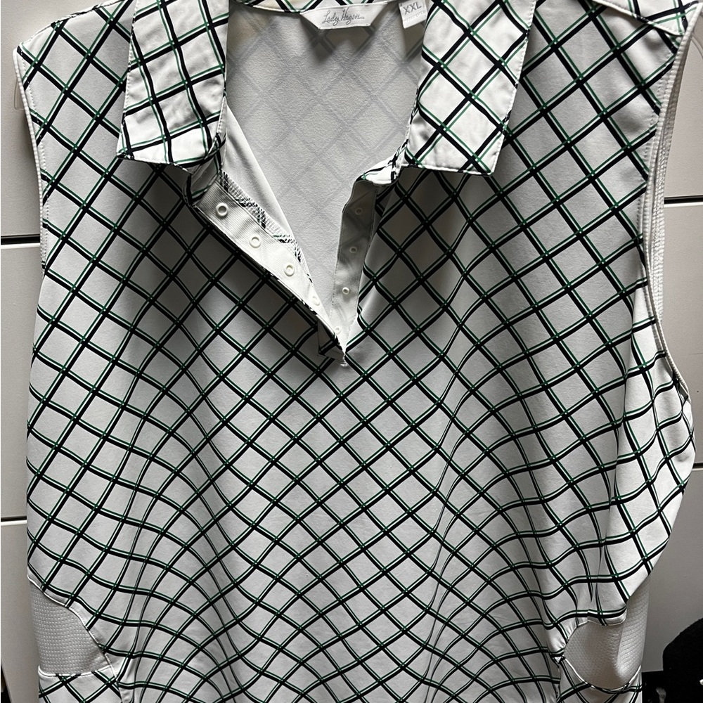 Lady Hagen Green and White Golf Polo Shirt with Geometric Pattern